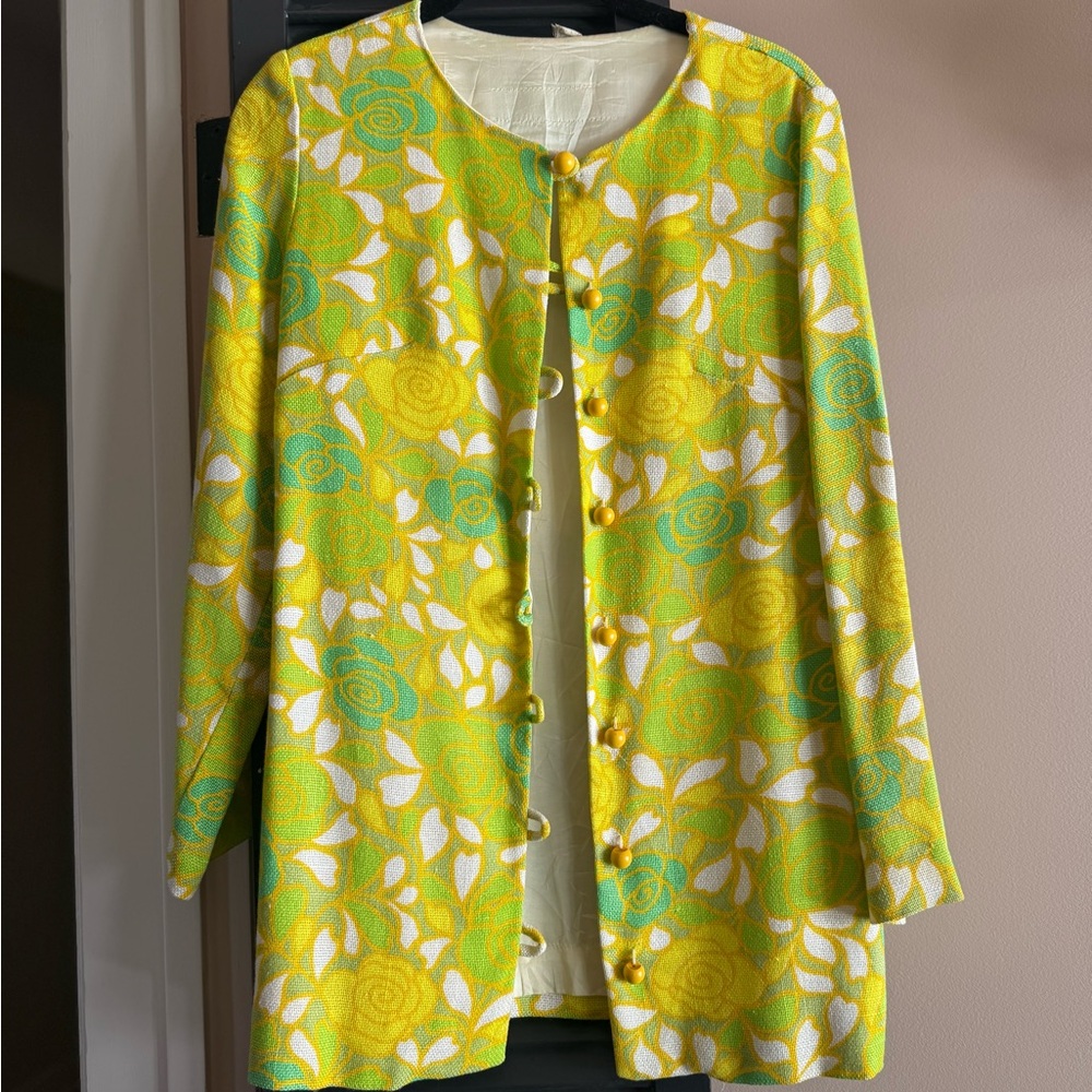 Vintage Vibrant Yellow and Green Floral Jacket